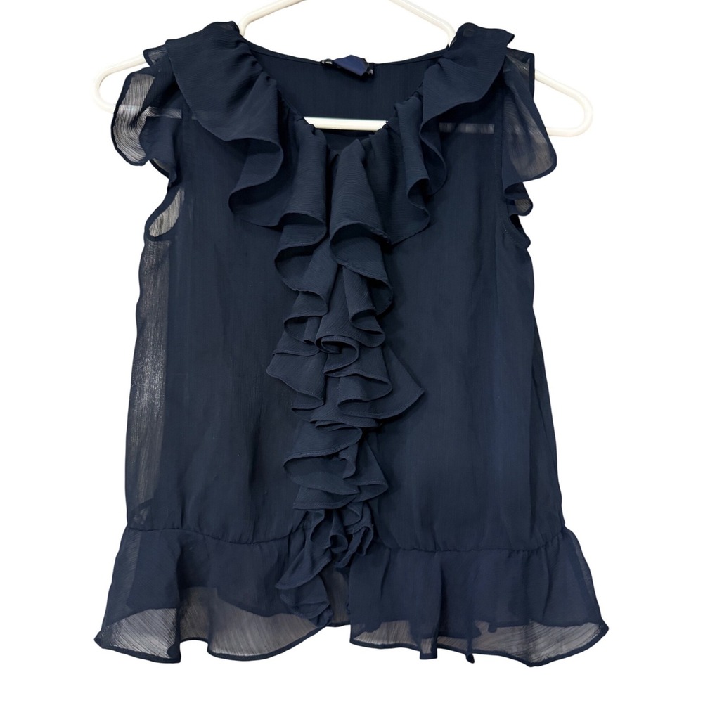 Ralph Lauren Girls Navy Blue Ruffled Chiffon Blouse Top Size 10 Special Occasion